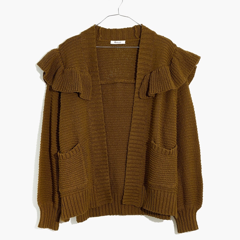 Madewell Olive ruffle cardigan sweater